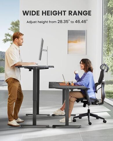 مكتب قائم كهربائي قابل للتعديل بارتفاع ErGear، مكتب وقوف مقاس 55 × 28 بوصة، مكتب مكتب منزلي للكمبيوتر ذو الذاكرة (أسود) in Kuwait