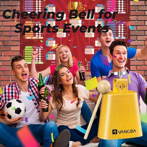 Vangoa 4 Inch Steel Cowbell with Stick, Noise Makers Hand Bell Cheering Bell for Sports Events Solid School Bells Percussion Cowbells for Drum Set, Gold in Kuwait