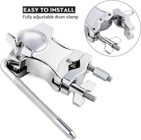 Facmogu Silver Cowbell Clamp, Adjustable Standard Drum Cowbell Mount for Bass Drum Hoop Up or Down Adjustment, Cowbell Holder Percussion Accessory with Parallel Action Jaws for Drummer Drum Hardware in Saudi Arabia
