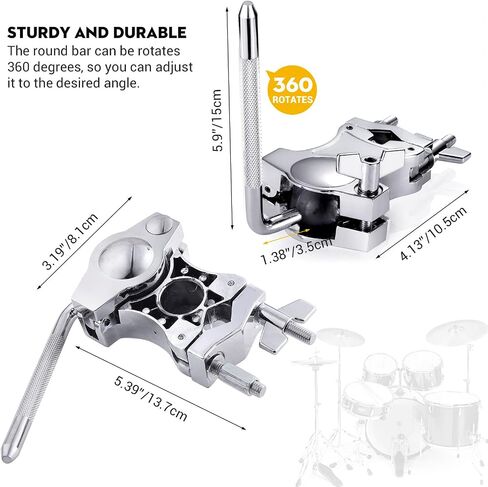 Facmogu Silver Cowbell Clamp, Adjustable Standard Drum Cowbell Mount for Bass Drum Hoop Up or Down Adjustment, Cowbell Holder Percussion Accessory with Parallel Action Jaws for Drummer Drum Hardware in Saudi Arabia