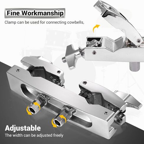 Facmogu Silver Cowbell Clamp, Adjustable Standard Drum Cowbell Mount for Bass Drum Hoop Up or Down Adjustment, Cowbell Holder Percussion Accessory with Parallel Action Jaws for Drummer Drum Hardware in Kuwait