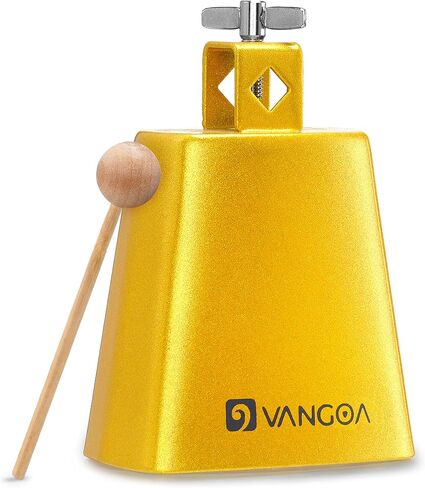 Vangoa 4 Inch Steel Cowbell with Stick, Noise Makers Hand Bell Cheering Bell for Sports Events Solid School Bells Percussion Cowbells for Drum Set, Gold in Kuwait