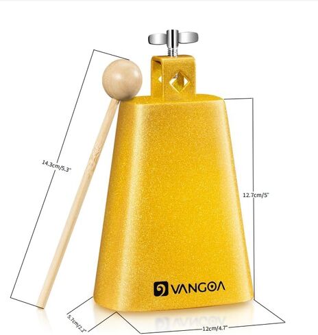 Vangoa 4 Inch Steel Cowbell with Stick, Noise Makers Hand Bell Cheering Bell for Sports Events Solid School Bells Percussion Cowbells for Drum Set, Gold in Kuwait