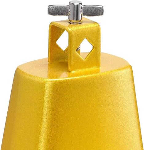 Vangoa 4 Inch Steel Cowbell with Stick, Noise Makers Hand Bell Cheering Bell for Sports Events Solid School Bells Percussion Cowbells for Drum Set, Gold in Kuwait