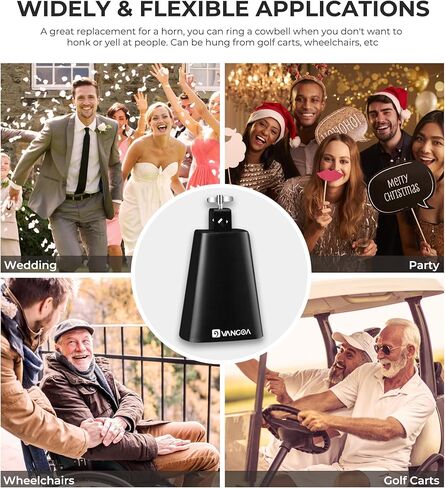 Vangoa 4 Inch Steel Cowbell with Stick, Noise Makers Hand Bell Cheering Bell for Sports Events Solid School Bells Percussion Cowbells for Drum Set, Gold in Kuwait