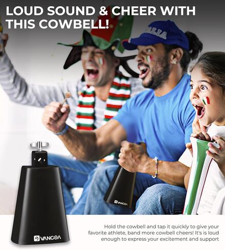 Vangoa 4 Inch Steel Cowbell with Stick, Noise Makers Hand Bell Cheering Bell for Sports Events Solid School Bells Percussion Cowbells for Drum Set, Gold in Kuwait