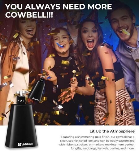 Vangoa 4 Inch Steel Cowbell with Stick, Noise Makers Hand Bell Cheering Bell for Sports Events Solid School Bells Percussion Cowbells for Drum Set, Gold in Kuwait