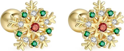 Christmas Snowflake Small Stud Earrings 18K Gold for Women Tiny 20G Cartilage Screw Back Tragus Helix Barbell Piercing Body Dainty Cute Fashion Cubic Zirconia Jewelry Gifts Daughther BFF Birthday Xmas in Saudi Arabia