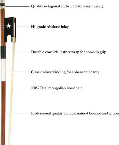 MI&VI CB-510 Brazilwood Cello Bow 4/4 (Full Size) with Ebony Frog | Octagonal Silver Mount | Well Balanced | Light Weight | Mongolian Horse Hair - MIVI Music in Saudi Arabia