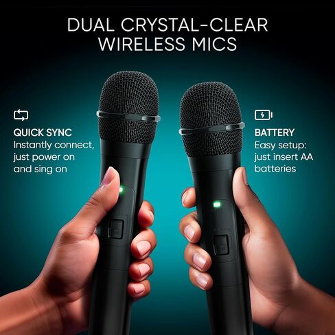 جهاز كاريوكي ماسينجو للأطفال والكبار مع 2 ميكروفونات بلوتوث لاسلكية، مكبر صوت محمول PA مع أضواء LED ملونة، يدعم بطاقة TF/USB، مدخل AUX/MIC، TWS للحفلات المنزلية، Burletta C10 V2 in Kuwait