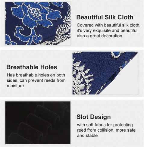 حافظة قصب الباسون، حافظة خشبية + غطاء من القماش الحريري، صندوق تخزين حامل لـ 6 قطع من قصب المزمار، صندوق قصب الكلارينيت القوي (أزرق) in Kuwait