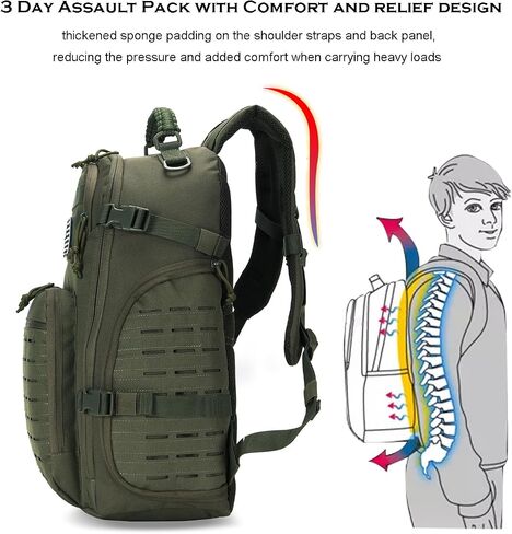 WINTMING 45L Military Tactical Backpack for Men 3 Day Assault Pack Army Molle Travel Hiking backpack (Army Green) in Kuwait