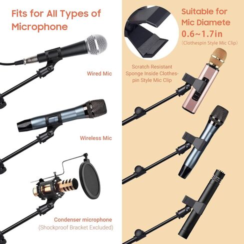 CAHAYA Tripod Microphone Stand Boom Arm Floor Mic Stand with Carrying Bag and 2 Mic Clips for Singing Performance Wedding Stage and Mic Mount CY0239 in Saudi Arabia