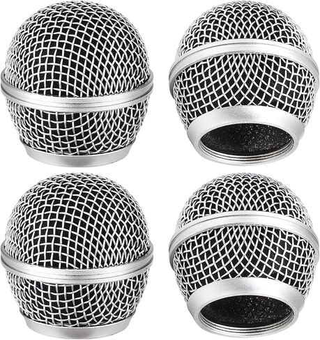 Facmogu 4PCS Microphone Head Replace, Grille Mic Replacement Ball Head, Microphone Grille Ball with Inner Foam, Steel Mesh Microphone Grille Heads, Grille Ball Type Fits for SM58 SM58S BETA58 - Silver in Saudi Arabia