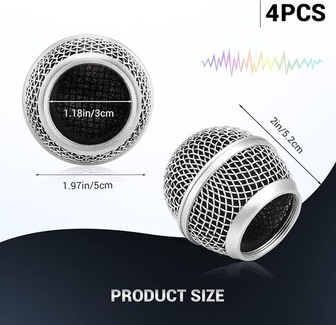 Facmogu 4PCS Microphone Head Replace, Grille Mic Replacement Ball Head, Microphone Grille Ball with Inner Foam, Steel Mesh Microphone Grille Heads, Grille Ball Type Fits for SM58 SM58S BETA58 - Silver in Saudi Arabia