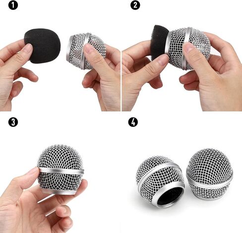 Facmogu 4PCS Microphone Head Replace, Grille Mic Replacement Ball Head, Microphone Grille Ball with Inner Foam, Steel Mesh Microphone Grille Heads, Grille Ball Type Fits for SM58 SM58S BETA58 - Silver in Saudi Arabia