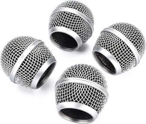 Facmogu 4PCS Microphone Head Replace, Grille Mic Replacement Ball Head, Microphone Grille Ball with Inner Foam, Steel Mesh Microphone Grille Heads, Grille Ball Type Fits for SM58 SM58S BETA58 - Silver in Saudi Arabia