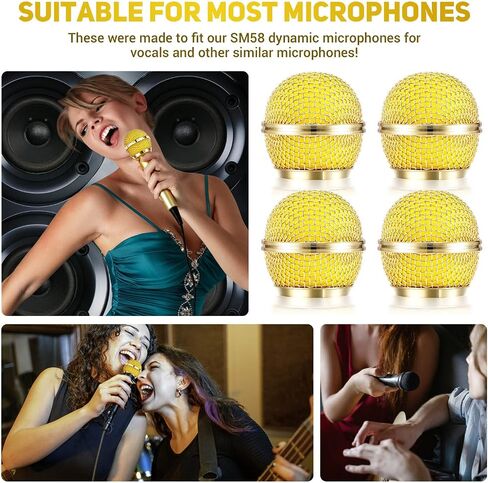 Facmogu 4PCS Microphone Head Replace, Grille Mic Replacement Ball Head, Microphone Grille Ball with Inner Foam, Steel Mesh Microphone Grille Heads, Grille Ball Type Fits for SM58 SM58S BETA58 - Silver in Saudi Arabia