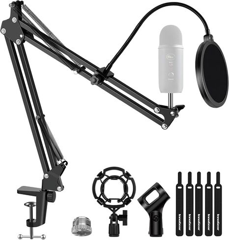 InnoGear ميكروفون حامل ذراع بوم لميكروفون Blue Yeti HyperX QuadCast S SoloCast Snowball Fifine K669B وميكروفون آخر، مع حامل للصدمات على الزجاج الأمامي ومرشح بوب وربطات كابل حامل مشبك للميكروفون، متوسط in Kuwait