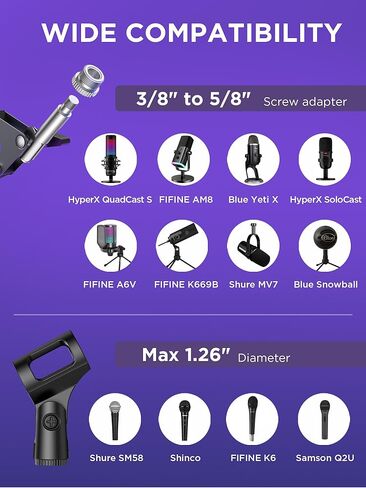 InnoGear ميكروفون حامل ذراع بوم لميكروفون Blue Yeti HyperX QuadCast S SoloCast Snowball Fifine K669B وميكروفون آخر، مع حامل للصدمات على الزجاج الأمامي ومرشح بوب وربطات كابل حامل مشبك للميكروفون، متوسط in Kuwait