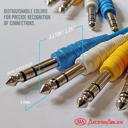 AxcessAbles 1/4 (6.35 مم) TRS إلى 1/4 (6.35 مم) TRS كابلات تصحيح ستيريو متوازنة متعددة الألوان 6 عبوات من معدات خارجية وكابلات استوديو Patchbay تأثيرات خارجية تأثيرات تناظرية رقمية (1.5 قدم) in Kuwait