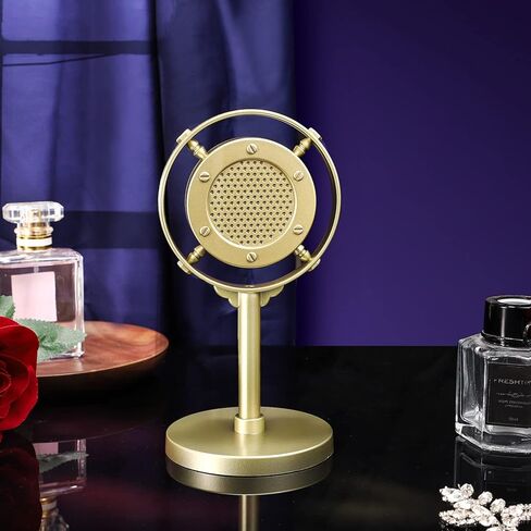 Facmogu Retro Style Condenser Microphone Props, Fake Plastic Classic Microphone Model for Art Object Collectable Hobby Lovers, Vintage Prop Mic for Home Decoration - Gold in Kuwait