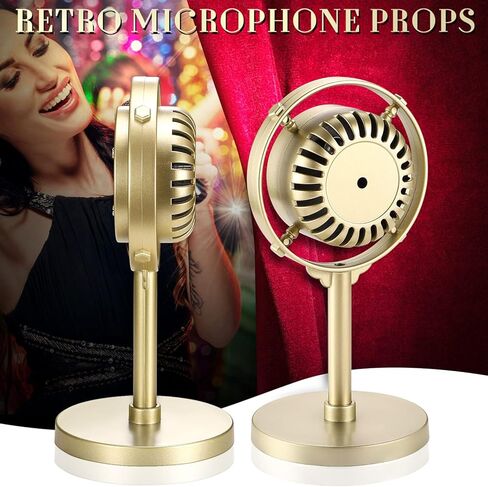 Facmogu Retro Style Condenser Microphone Props, Fake Plastic Classic Microphone Model for Art Object Collectable Hobby Lovers, Vintage Prop Mic for Home Decoration - Gold in Kuwait