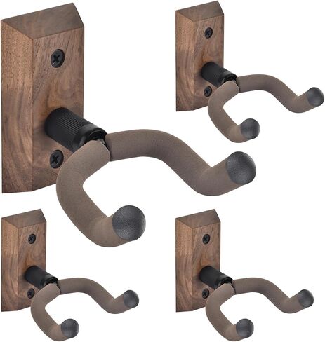 DOMMI Guitar Wall Mount 4 Pack, Guitar Holder with Rotatable Soft Guitar Hook for All Size Guitars, Hardwood U-Shaped Guitar Hanger Wall Mount for Acoustic, Electric Guitar, Bass, Black Walnut in Kuwait