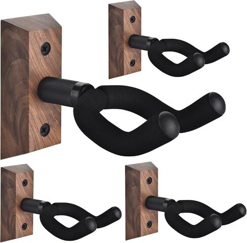 DOMMI Guitar Wall Mount 4 Pack, Guitar Holder with Rotatable Soft Guitar Hook for All Size Guitars, Hardwood U-Shaped Guitar Hanger Wall Mount for Acoustic, Electric Guitar, Bass, Black Walnut in Kuwait