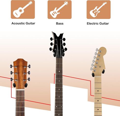 DOMMI Guitar Wall Mount 4 Pack, Guitar Holder with Rotatable Soft Guitar Hook for All Size Guitars, Hardwood U-Shaped Guitar Hanger Wall Mount for Acoustic, Electric Guitar, Bass, Black Walnut in Kuwait
