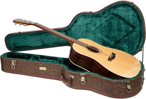 Crossrock Designer Series- Universal Wooden Case for Gibson Acoustic J45, Martin Dreadnought Guitars- Security Lock, Metal Feet, Storage Space- Blossom Brown((CRW530DBQ) in Kuwait