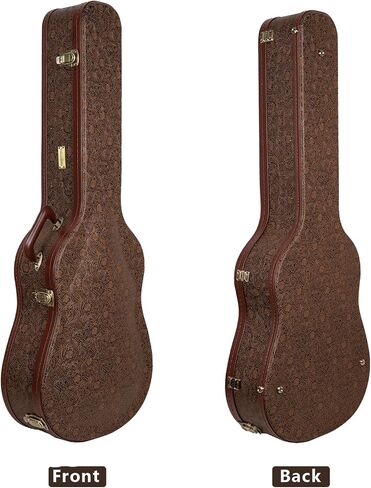 Crossrock Designer Series- Universal Wooden Case for Gibson Acoustic J45, Martin Dreadnought Guitars- Security Lock, Metal Feet, Storage Space- Blossom Brown((CRW530DBQ) in Kuwait