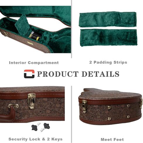 Crossrock Designer Series- Universal Wooden Case for Gibson Acoustic J45, Martin Dreadnought Guitars- Security Lock, Metal Feet, Storage Space- Blossom Brown((CRW530DBQ) in Kuwait