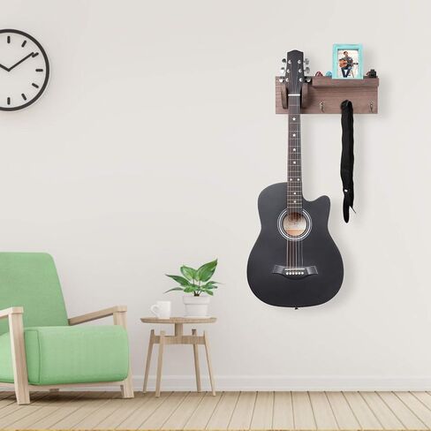 Bikoney Wall Mount Guitar Hanger Shelf with Pick Holder and 3 Hooks - Carbonized Black Guitar Holder for Acoustic, Electric, Bass, Ukulele [U.S. Patent] in Saudi Arabia