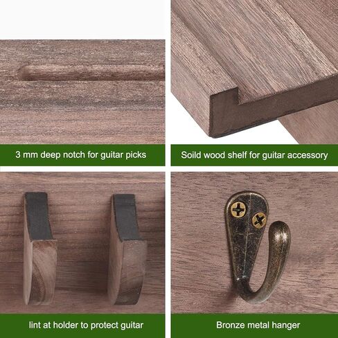 Bikoney Wall Mount Guitar Hanger Shelf with Pick Holder and 3 Hooks - Carbonized Black Guitar Holder for Acoustic, Electric, Bass, Ukulele [U.S. Patent] in Saudi Arabia