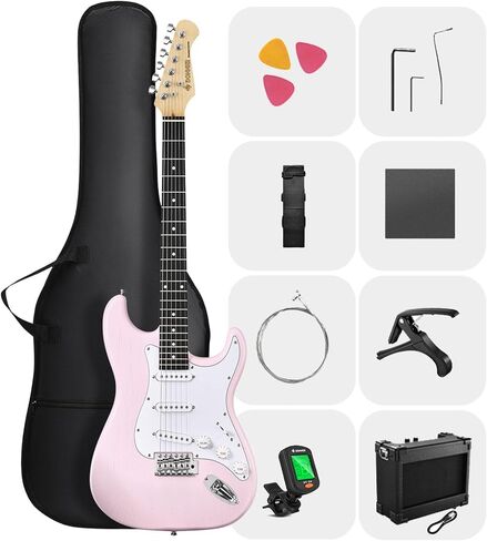 DONNER DST-80 Electric Guitar 39" Beginner Electric Guitar Kit with Amp, Classic SSS Pickup Complete with Gig Bag, Tuner, Capo, Strap, Picks, and Free Online Lessons in Kuwait