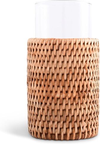 Vagabond House Stylish Set Of 4 Rattan Wicker Tall Drinking Glasses With Pewter Black Orchid, Ideal For Botanic Garden And Native Species Enthusiasts, Acts As Coaster at Poolside Florida - Removable in Saudi Arabia