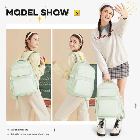 Backpack For College Students Women Men,Cute High School Bag,Lightweight Bookbag Casual Daypack Travel Backpack,Aesthetic School Backpack For Teens Boys Girls(Mint Green) in Saudi Arabia