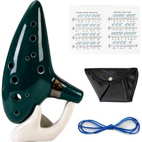 Mulucky Ocarina 12 Tones Alto C with Song Book Display Stand Neck Cord - Dark Green