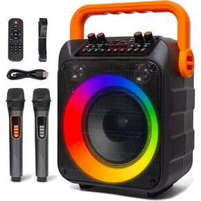 Karaoke Machine, Upgrade Portable Bluetooth Speaker with 2 Wireless Microphones for Adults with with 6.5" Subwoofer and 2 1.5 Tweeter,Remote Control and RGB LED Light Supports USB/TF/FM/AUX/TWS