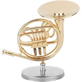 Oumefar Miniature French Horn Delicate Golden Mini Instrument Figurine Ornament Display Decoration for Music Lover Brassandwoodwindinstruments