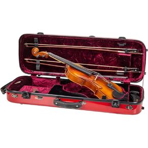 Crossrock Fiberglass Oblong Case fits 4/4 Full-Size Violin, Includes TSA lock, Protective Blanket, Hygrometer, Accessory Compartments-Red (CRF2020VRD-R)