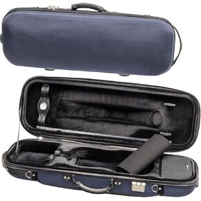 MI&VI NF-5005 4/4 Oblong Violin Travel Case with Hygrometer | High-Density Foam | Carry Straps | Strings Container (Blue)