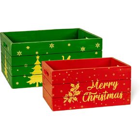 Red Co. Set of 2 Decorative Nesting Wooden Merry Christmas Storage Crate Organizers, Red and White in Kuwait