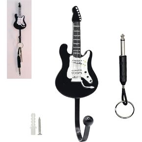 Wall Mounted Guitar Amplifier/Amp Style Coat Hanger Rack and Key Chain Holder - Speaker Style with Acoustic Guitar Coat Hook and 4 Amp Plug-ins Gift for Musicians