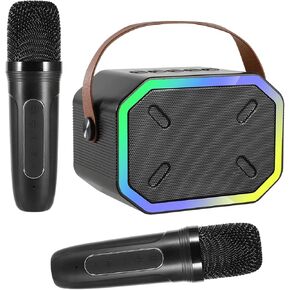 Karaoke Machine for Kids and Adults, Mini Portable Bluetooth Speaker with 2 Wireless Microphones, Led Lights for TV, Kids Gifts for Girls Boys Family Party Birthday (Beige)