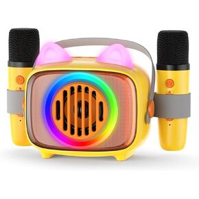 BIGASUO Karaoke Machine for Kids, Mini Portable Bluetooth Speaker with 2 Wireless Microphones and LED Lights, Kids Toys Ideal Gifts for Girls & Boys Birthday Home Party