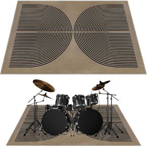 Drum Rug 4x6 Ft Electric Drum Set Mat with Non Slip Grip Bottom Soundproof Rainbow Drum Floor Mat Washable Music Rug Tightly Woven Fabric Carpet for Jazz Drum & Electric Drum Set, Beige
