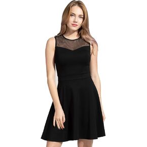 Women's A-Line Pleated Sleeveless Little Cocktail Party Dress with Floral Lace