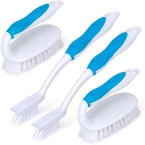 Scrub Brush Kit, 4 Pack Deep Cleaning Brush Set - 2 Scrub Brush, 2 Tile and Grout Brush with Built-in Scraper, Cleaning Scrubber for Floor, Shower, Pool Wall, Tub, Bathroom and Kitchen Surface